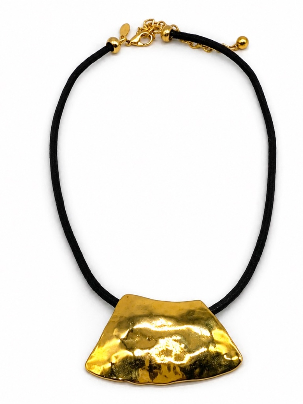 Chico's Hammered Gold Pendant Black Cord Necklace